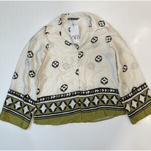 ZARA Women's Printed Silk Button Short Sleeve Size S NWT